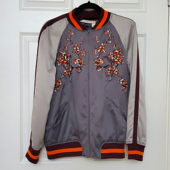 Chelsea & Violet Jackets & Blazers - Chelsea & Violet grey embroidered bomber jacket